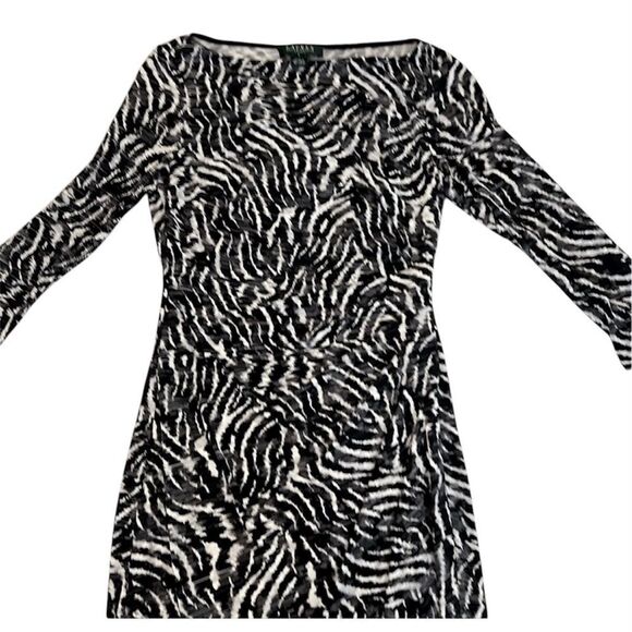 Ralph Lauren Zebra Print Dress Long Sleeve Black White Stretch Abstract Size 6 - Picture 8 of 13
